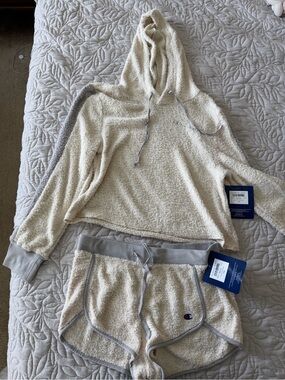 Champion Cream Terry Hooded Lounge Set with Gray Trim